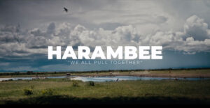 Kenya landscape with text Harambee We All Pull Together